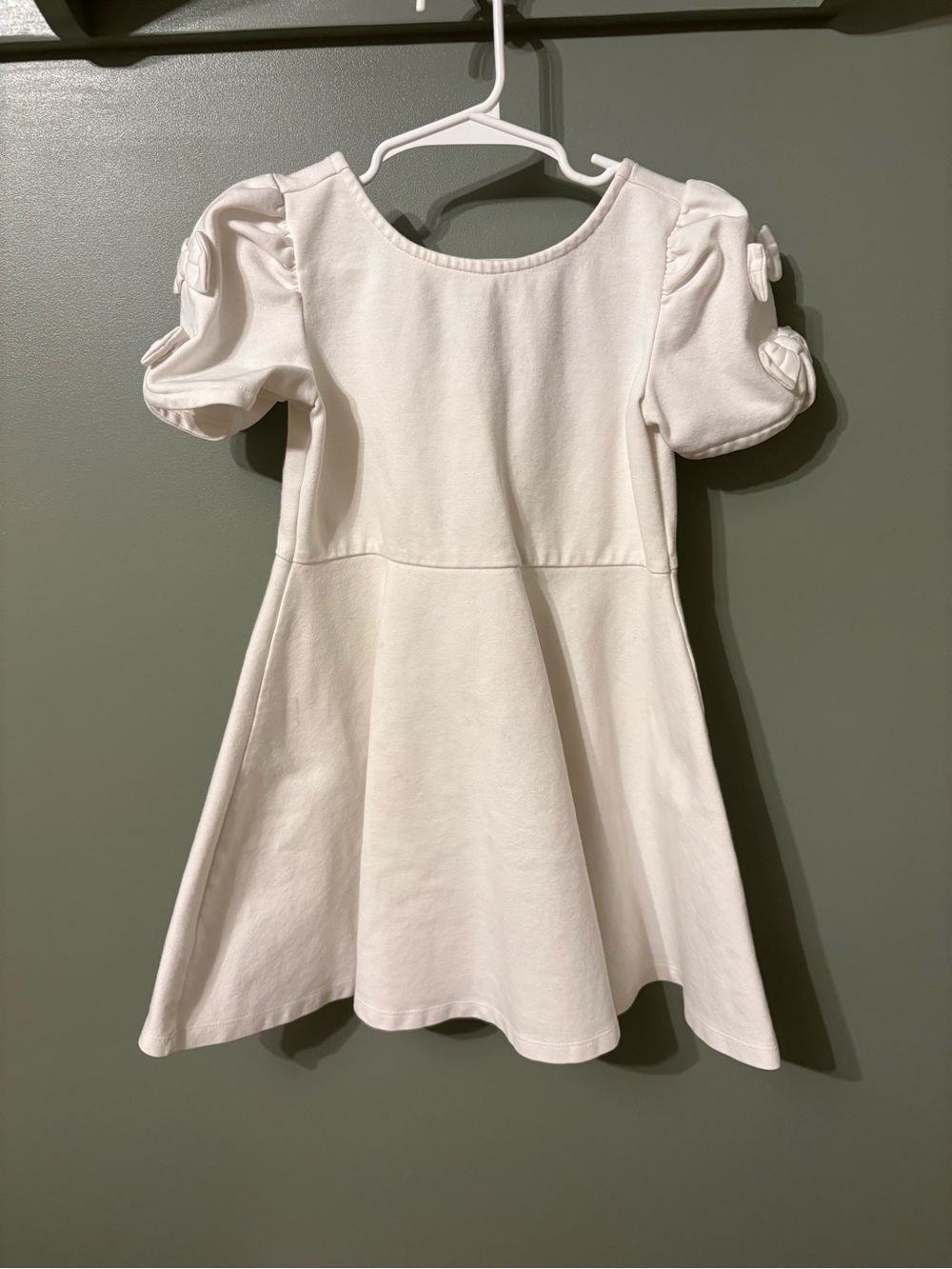Janie and Jack Girls' White Dress with Puff-Sleeve and Bows